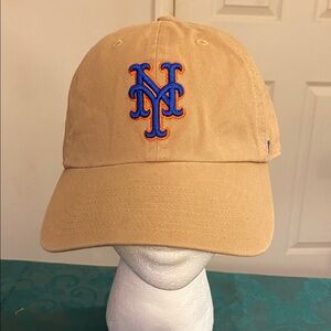 Tan Baseball Cap with Blue and Orange Logo